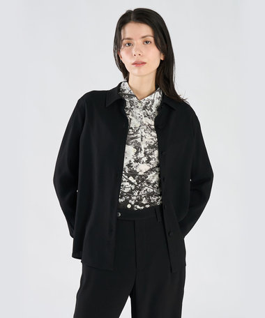 ブラック トリアセテート クレープ 長袖 ブラウス "Jasmine"