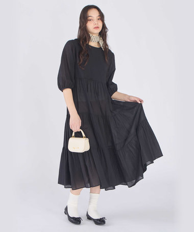 コットン シフォン ティアード ワンピース