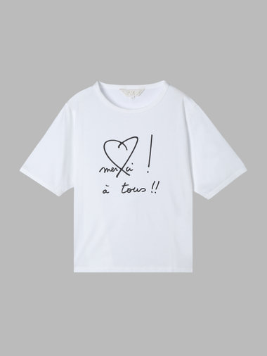 【Outlet】メッセージ プリント コットン 半袖 Tシャツ "merci ! a tous!!"