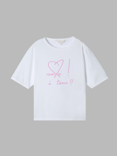 【Outlet】メッセージ プリント コットン 半袖 Tシャツ "merci ! a tous!!"