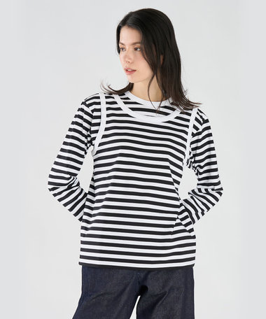 【by R 限定品】agnes b. 細ボーダー レイヤード Tシャツ "Eri"