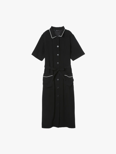 ブラック トリアセテート クレープ 半袖 ワンピース ”New Barbe”