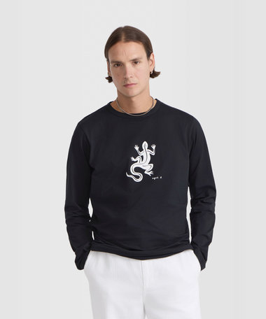 メンズ アイコニック プリント コットン 長袖 Tシャツ "Lezard"