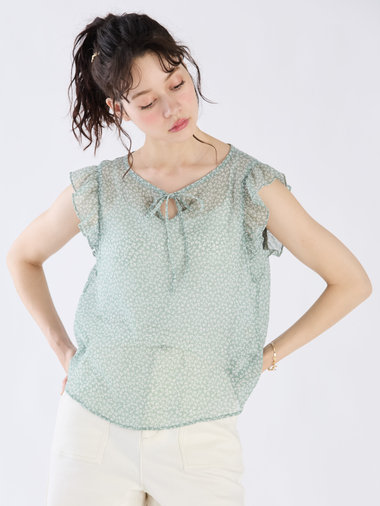 【Outlet】クローバープリントフリルブラウス