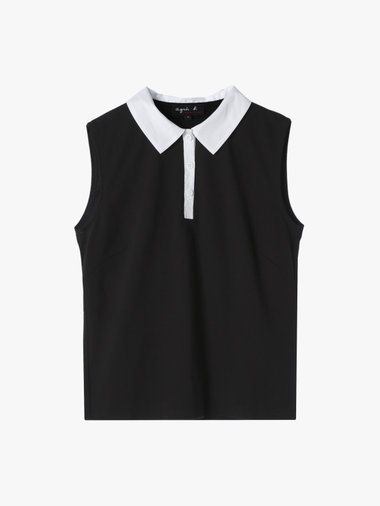 コットン バイカラー ノースリーブ ポロシャツ "Thais"