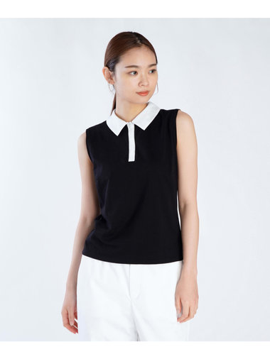 コットン バイカラー ノースリーブ ポロシャツ "Thais"