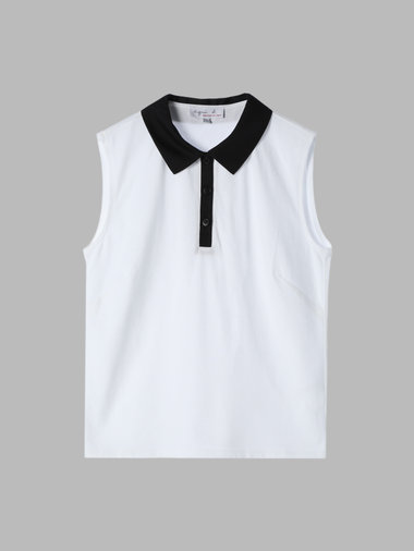 コットン バイカラー ノースリーブ ポロシャツ "Thais"