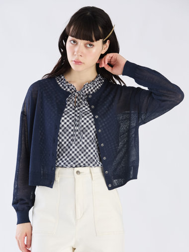 シアー ニット ロングスリーブ カーディガン