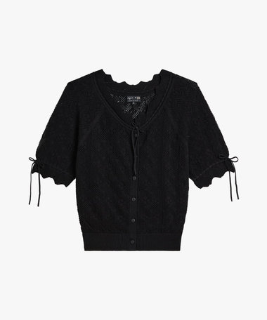 フリル レース コットン 半袖 ニット カーディガン