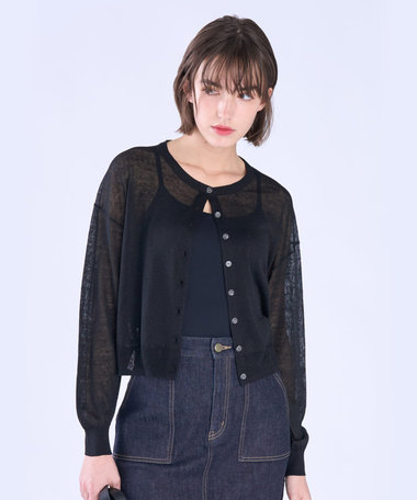 シアー ニット ロングスリーブ カーディガン