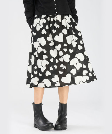 ハート プリント コットン フレア スカート