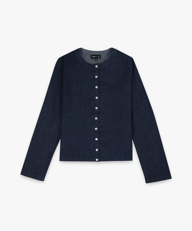 デニム シャンブレー 長袖 カーディガンプレッション