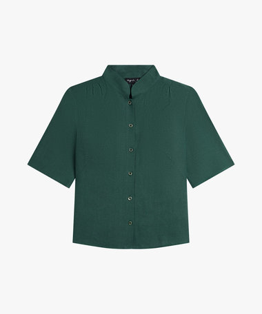 リネン キャンバス スタンドカラー 半袖 シャツ "Ginette"