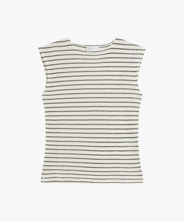 ボーダー ラッセルニット編み ボートネック ノースリーブ トップス "Angelice"