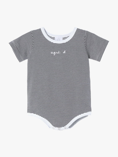 ベビー ロゴ ボーダー コットン 半袖 ボディスーツ 2枚組