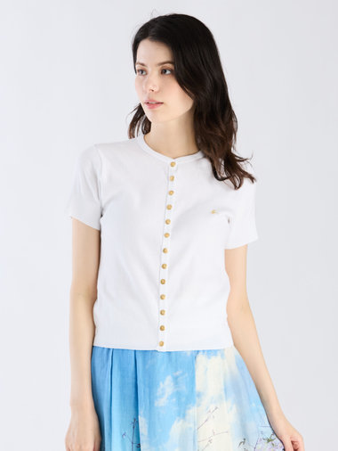 "b."ロゴ刺繍 コットンニット 半袖 カーディガンプレッション "Swing"