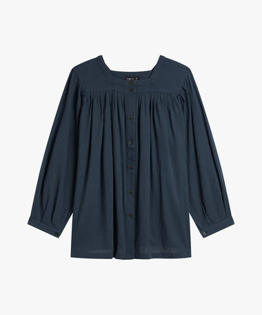 ガーゼ調コットン スクエアネック 長袖 ブラウス "Angus"