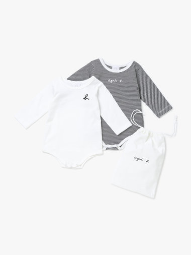 ベビー ロゴ コットン 長袖 ボディスーツ 2枚組