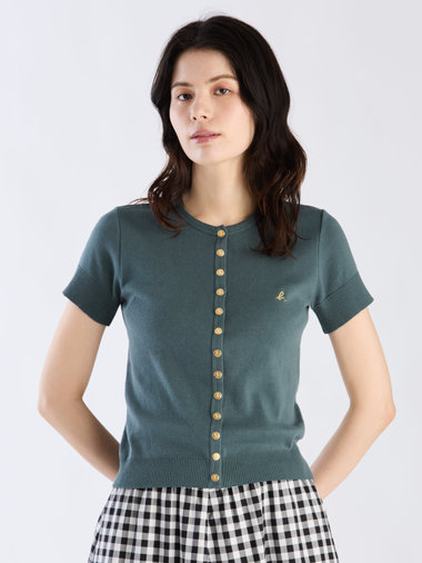 "b."ロゴ刺繍 コットンニット 半袖 カーディガンプレッション "Swing"