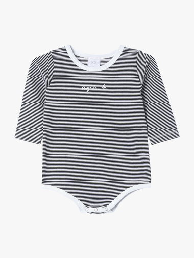 ベビー ロゴ ボーダー コットン 長袖 ボディスーツ 2枚組
