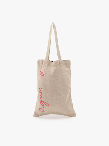 ロゴ プリント リネン コットン トートバッグ "Charlie"