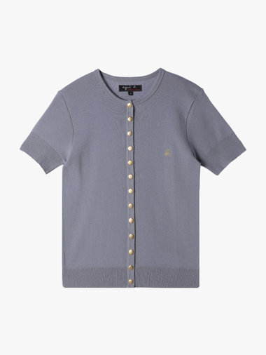 "b."ロゴ刺繍 コットンニット 半袖 カーディガンプレッション "Swing"