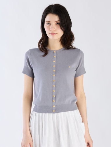 "b."ロゴ刺繍 コットンニット 半袖 カーディガンプレッション "Swing"