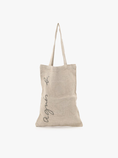 ロゴ プリント リネン コットン トートバッグ "Charlie"