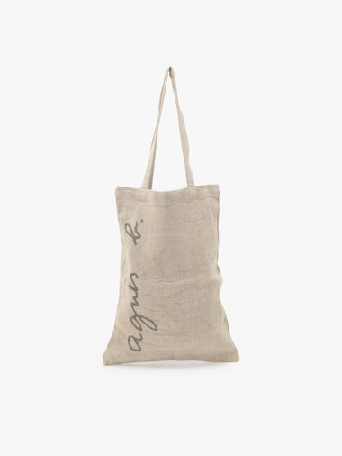 ロゴ プリント リネン コットン トートバッグ "Charlie"