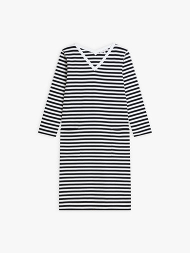 細ボーダー Vネック ワイドスリーブ ワンピース ”Biarritz”