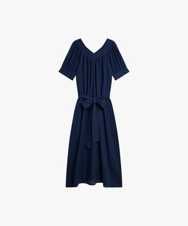 コットンガーゼ調 Vネック ロング ワンピース