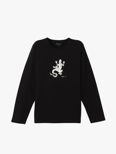 メンズ アイコニック プリント コットン 長袖 Tシャツ "Lezard"