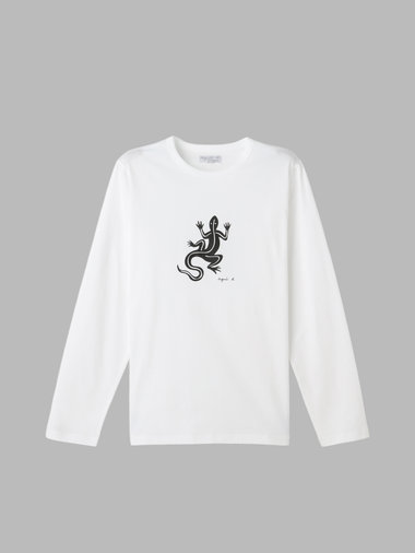 メンズ アイコニック プリント コットン 長袖 Tシャツ "Lezard"