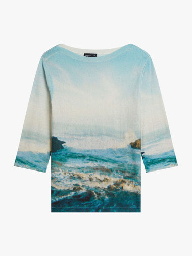 フォトプリント シルク リネン ニット プルオーバー "Mer"