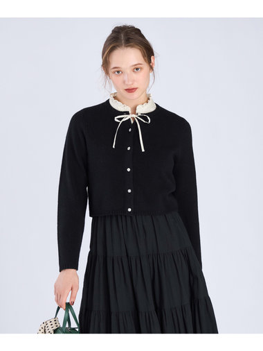 【Outlet】ウール フラワーボタン カーディガン