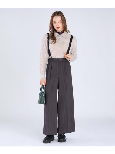 【Outlet】ウール調 ストライプ サスペンダーパンツ