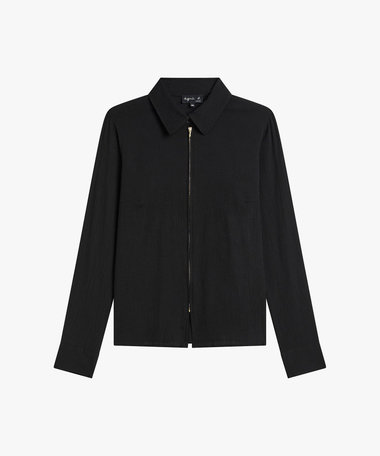 コットン 長袖 ジップアップ ブラウス