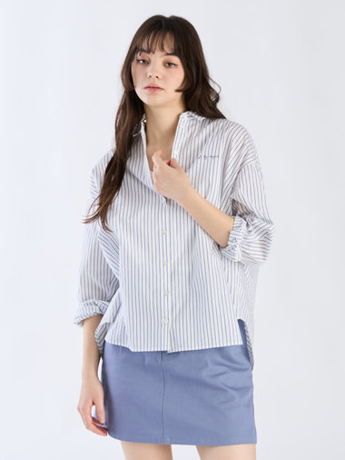コットン ストライプ ロングスリーブ シャツ