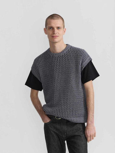 メンズ フィッシュネット コットン ノースリーブ ニット プルオーバー "Cary"