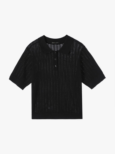 【Outlet】コットン オープンワーク ニット ポロシャツ