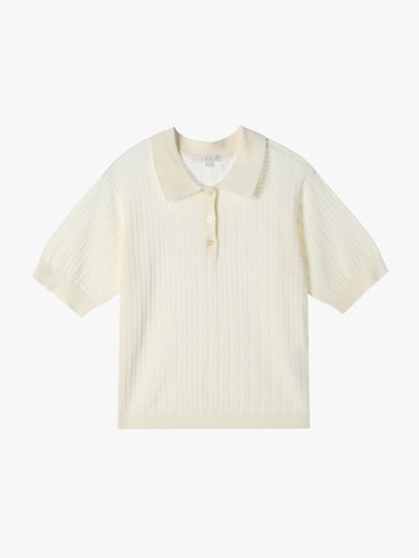 【Outlet】コットン オープンワーク ニット ポロシャツ