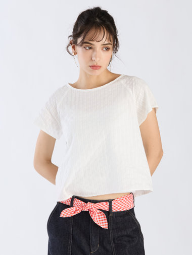 【Outlet】からみ織 コットン 半袖 ブラウス