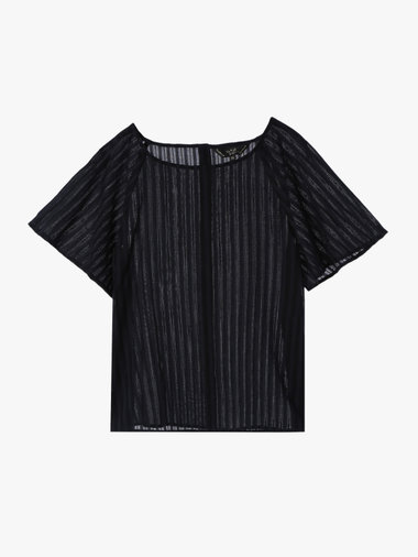 【Outlet】からみ織 コットン 半袖 ブラウス