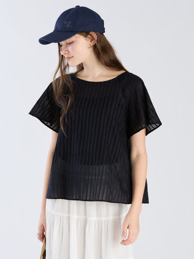 【Outlet】からみ織 コットン 半袖 ブラウス