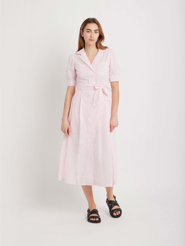 【Outlet】ギンガムチェック 半袖 開襟シャツワンピース ”Marilor”