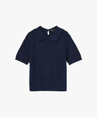 コットン タック ステッチ 半袖 ニット プルオーバー