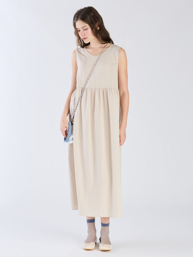 【Outlet】コットン Wガーゼ ノースリーブ ロングワンピース