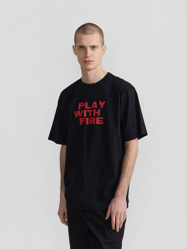 メンズ プリント コットン 半袖 Tシャツ "Play with Fire"