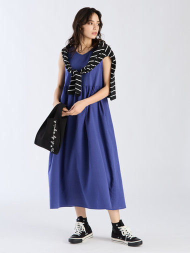 【Outlet】コットン Wガーゼ ノースリーブ ロングワンピース