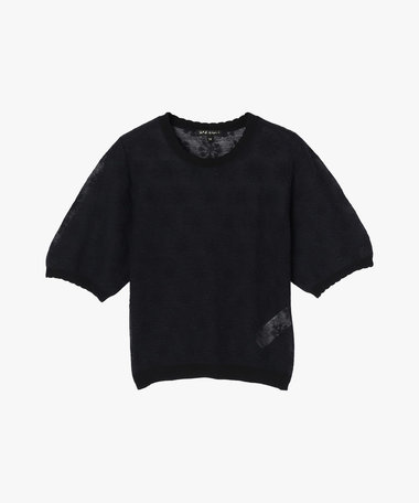 シアー ジャカード 半袖 ニット プルオーバー